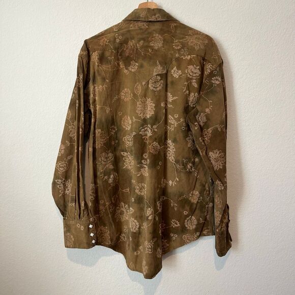 Rockmount Ranch Wear Brown Floral Embroidered Pearl Snap Button Up Shirt Men's - Picture 3 of 6
